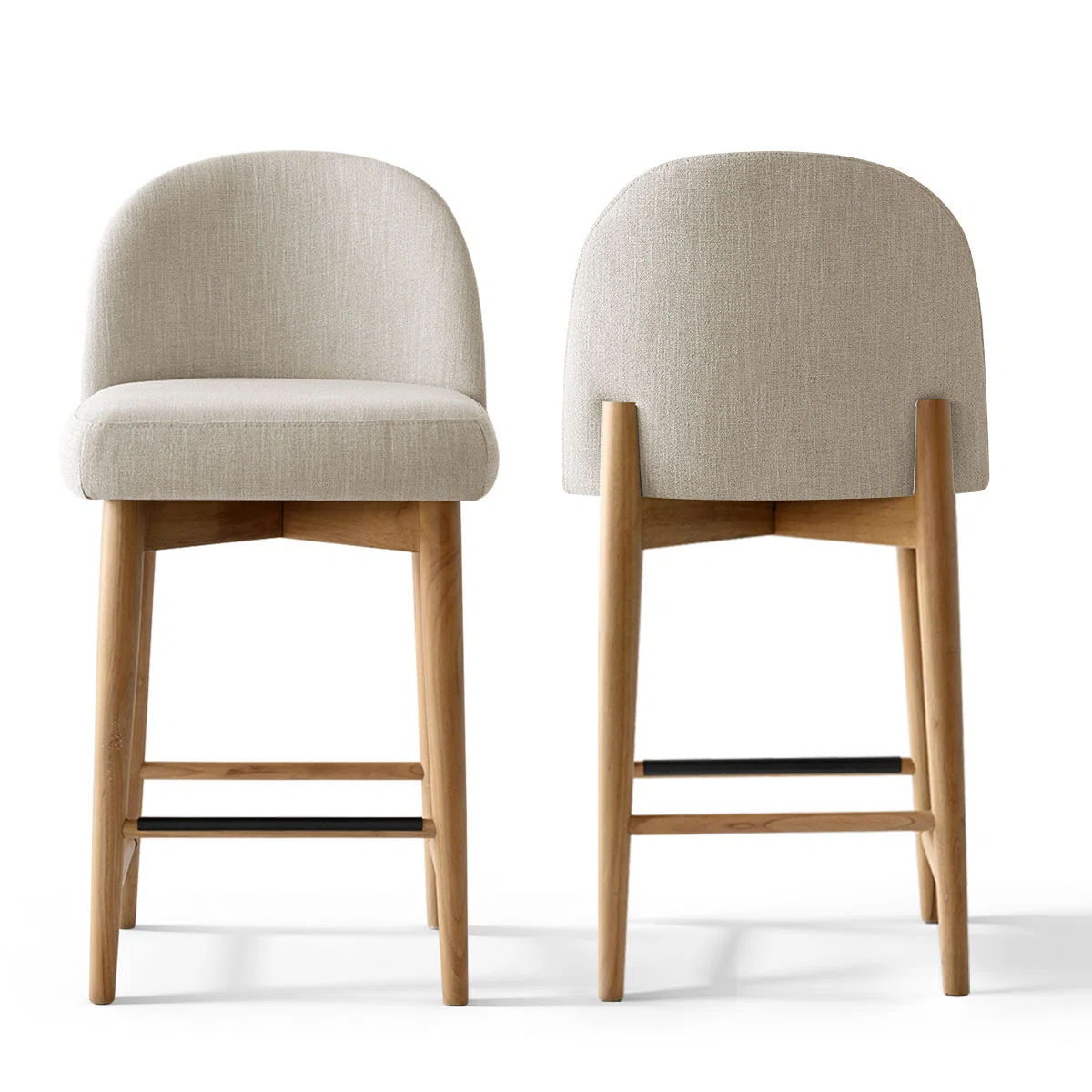 Upholstered Linen Blend Counter Stools with Solid Wood Legs (Set of 2) thumbnail 3